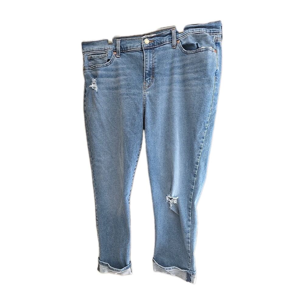 Levi's Denizen‎ Blue Denim Boyfriend Cuffed Hem Distressed Jeans Womans Size 16